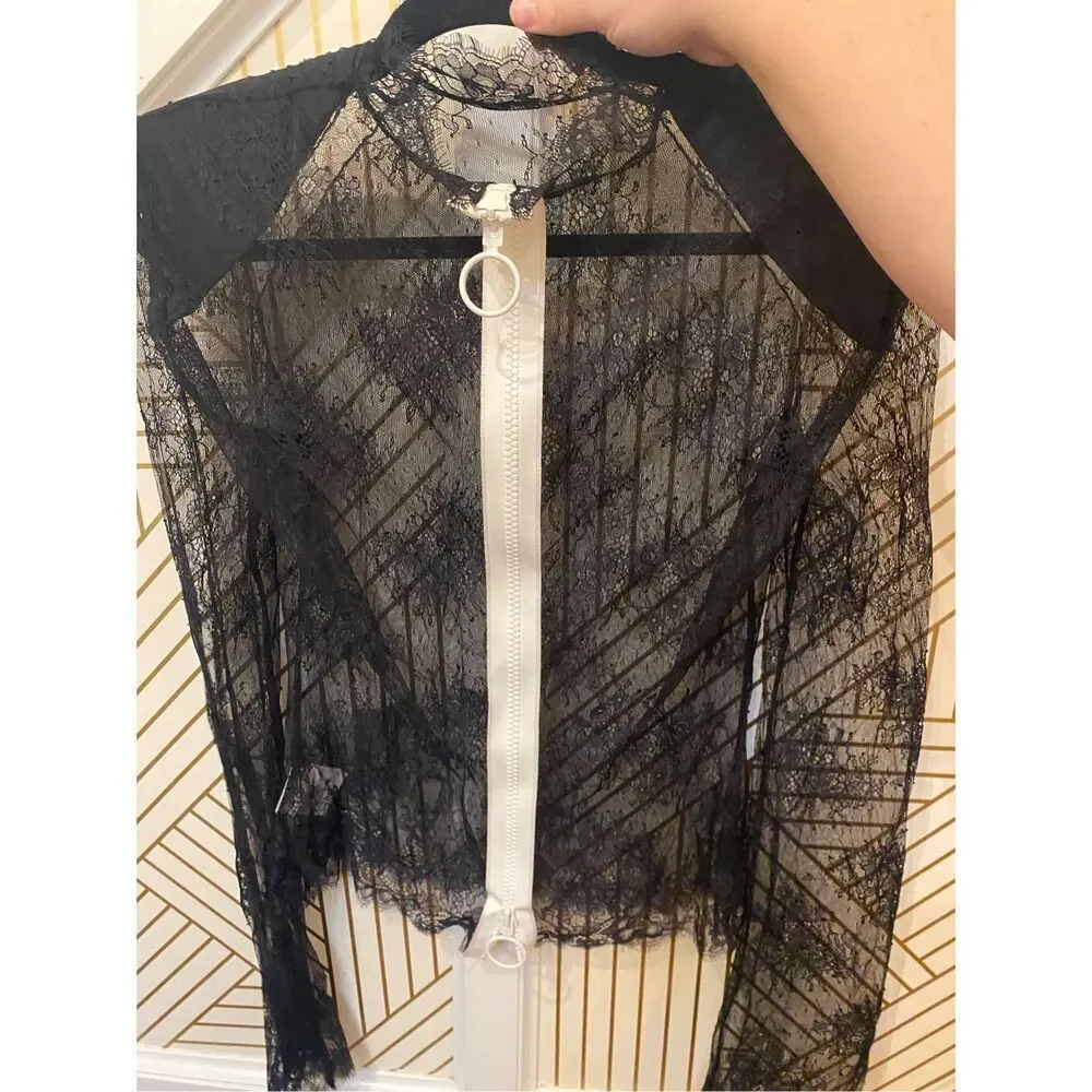 Off-White Black High-Neck Lace Top Size 44 / XL damaged - Picture 6 of 7